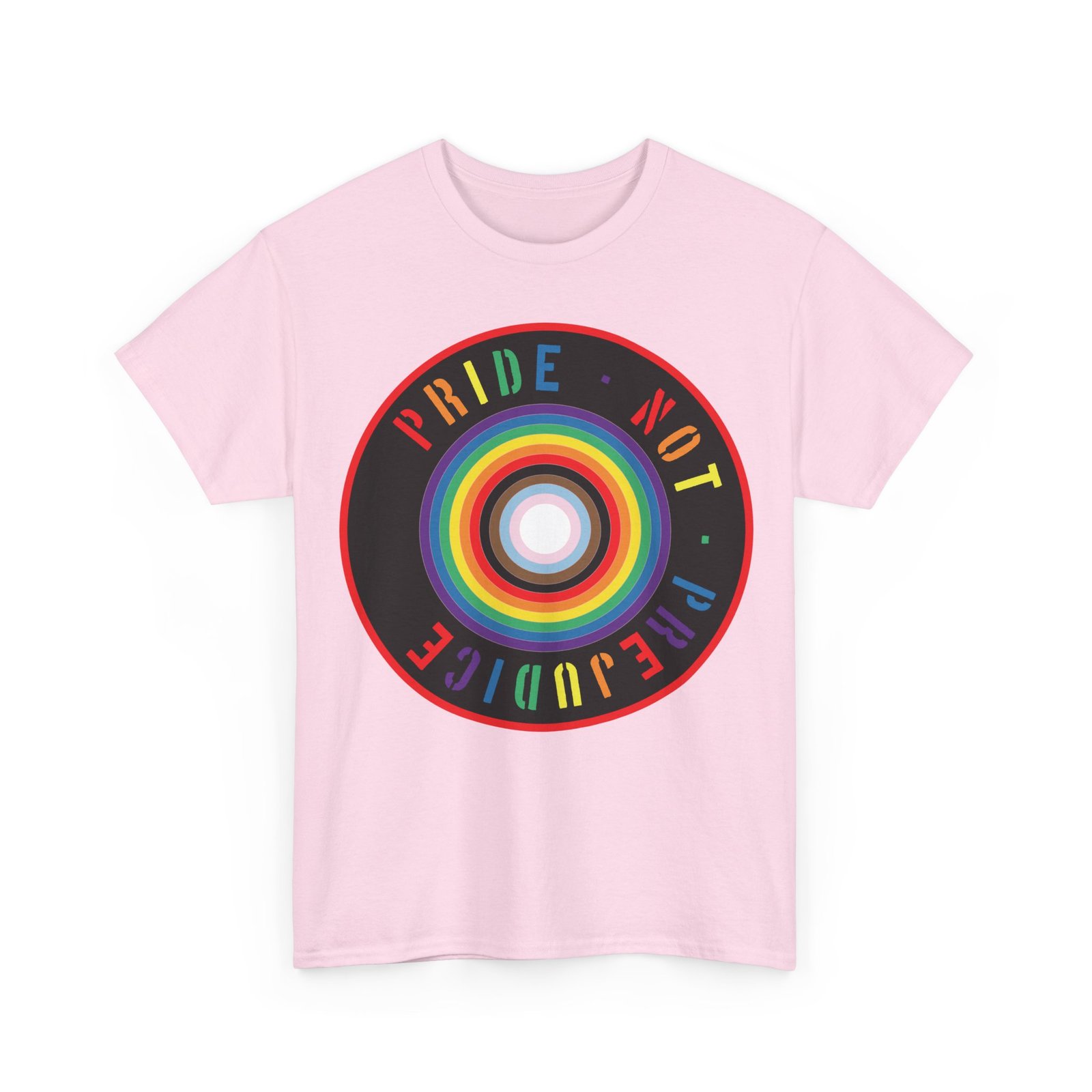 Pride Not Prejudice Target Tee — LGBTQ+ Progress Flag Circle Design - Image 2
