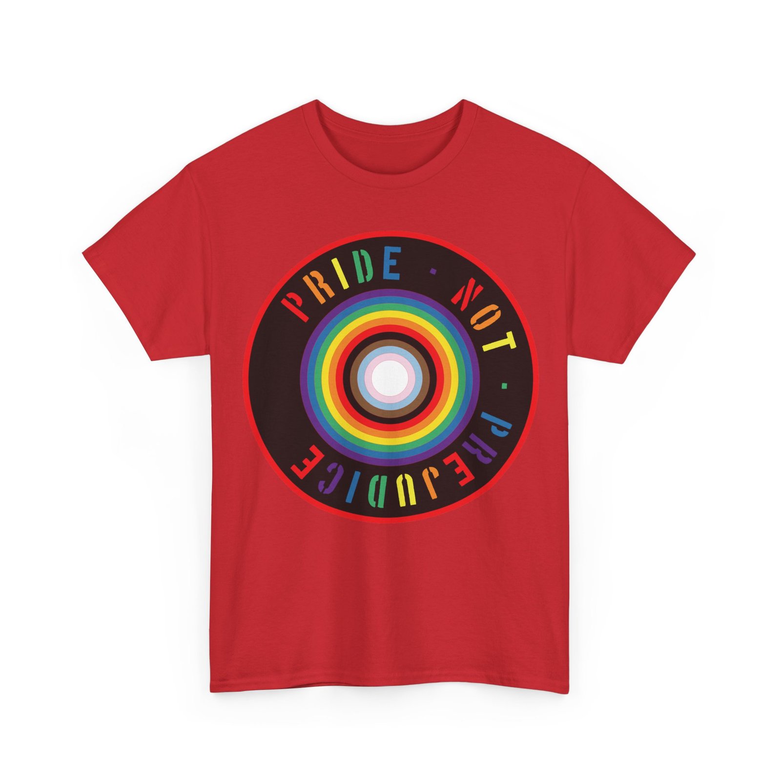 Pride Not Prejudice Target Tee — LGBTQ+ Progress Flag Circle Design - Image 5