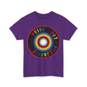 Pride Not Prejudice Target Tee — LGBTQ+ Progress Flag Circle Design