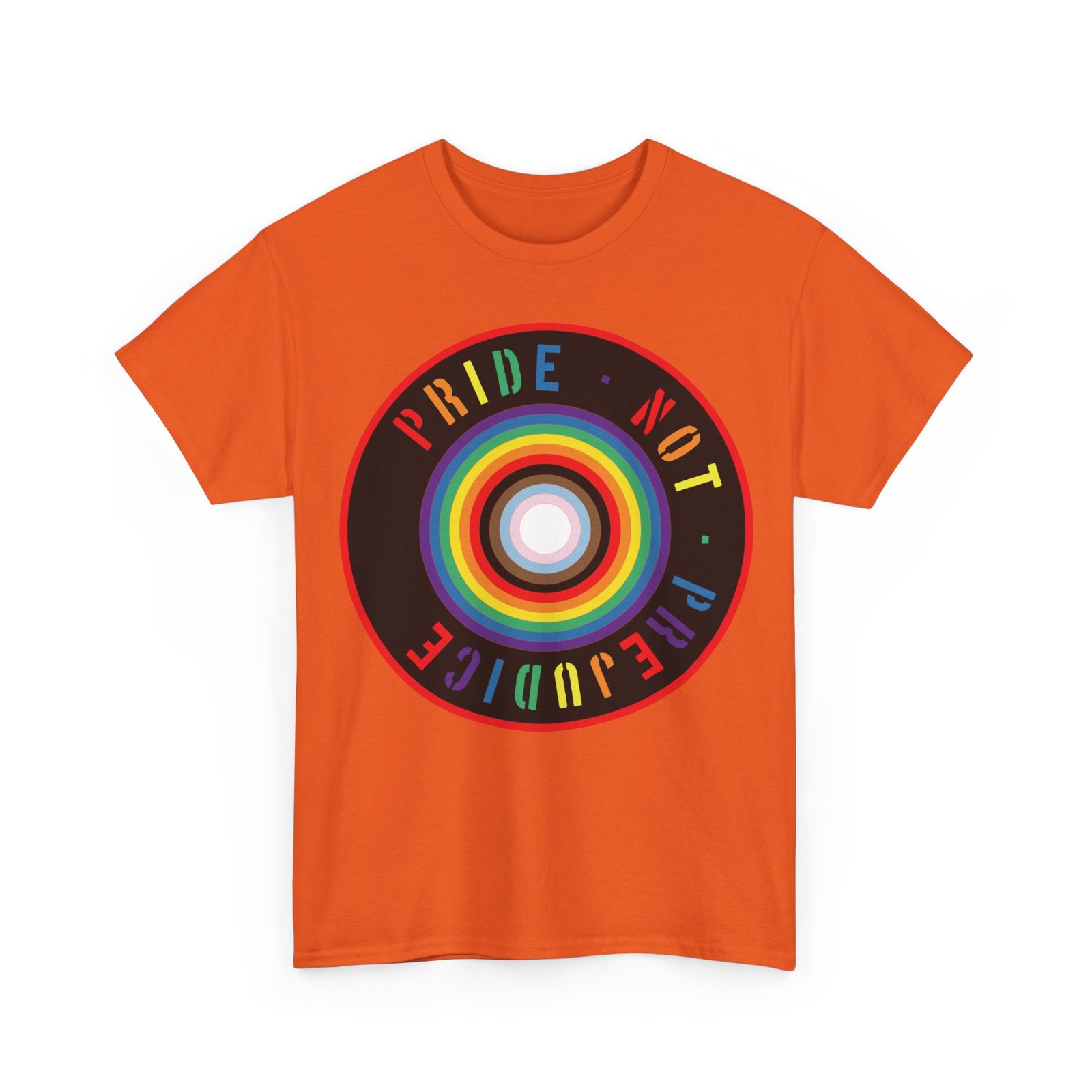 Pride Not Prejudice Target Tee — LGBTQ+ Progress Flag Circle Design - Image 9