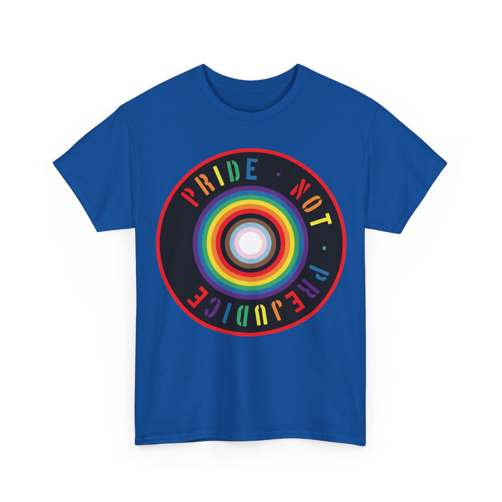 Pride Not Prejudice Target Tee — LGBTQ+ Progress Flag Circle Design - Image 10