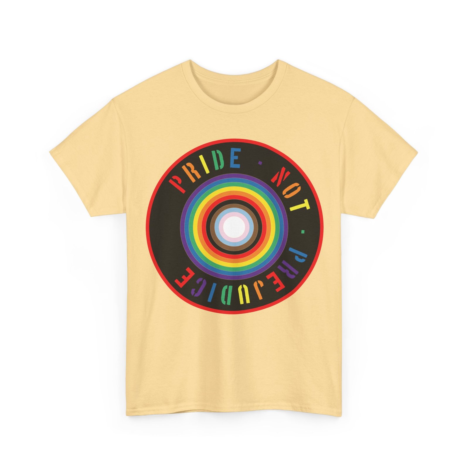 Pride Not Prejudice Target Tee — LGBTQ+ Progress Flag Circle Design - Image 8