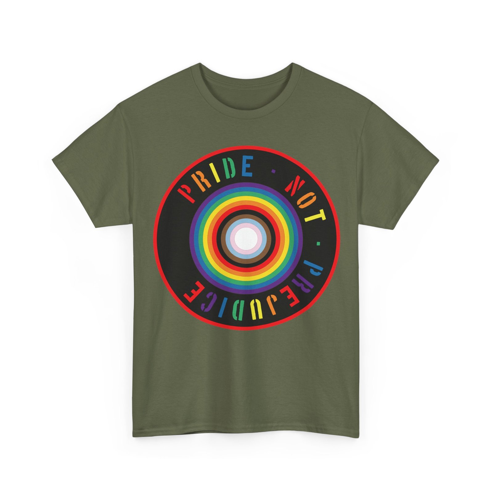 Pride Not Prejudice Target Tee — LGBTQ+ Progress Flag Circle Design - Image 7